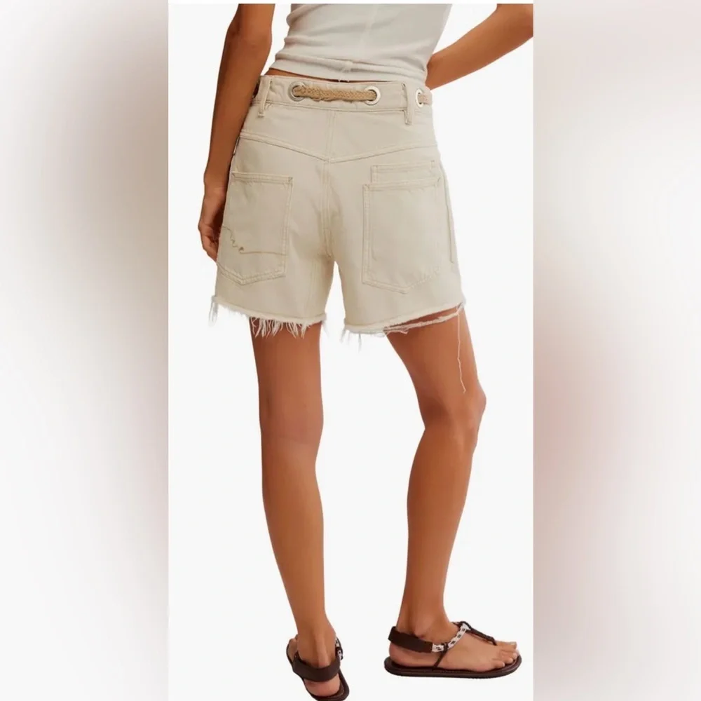 Free people Moxie Mid Rise Belted Drawstring Cutoff Denim Shorts